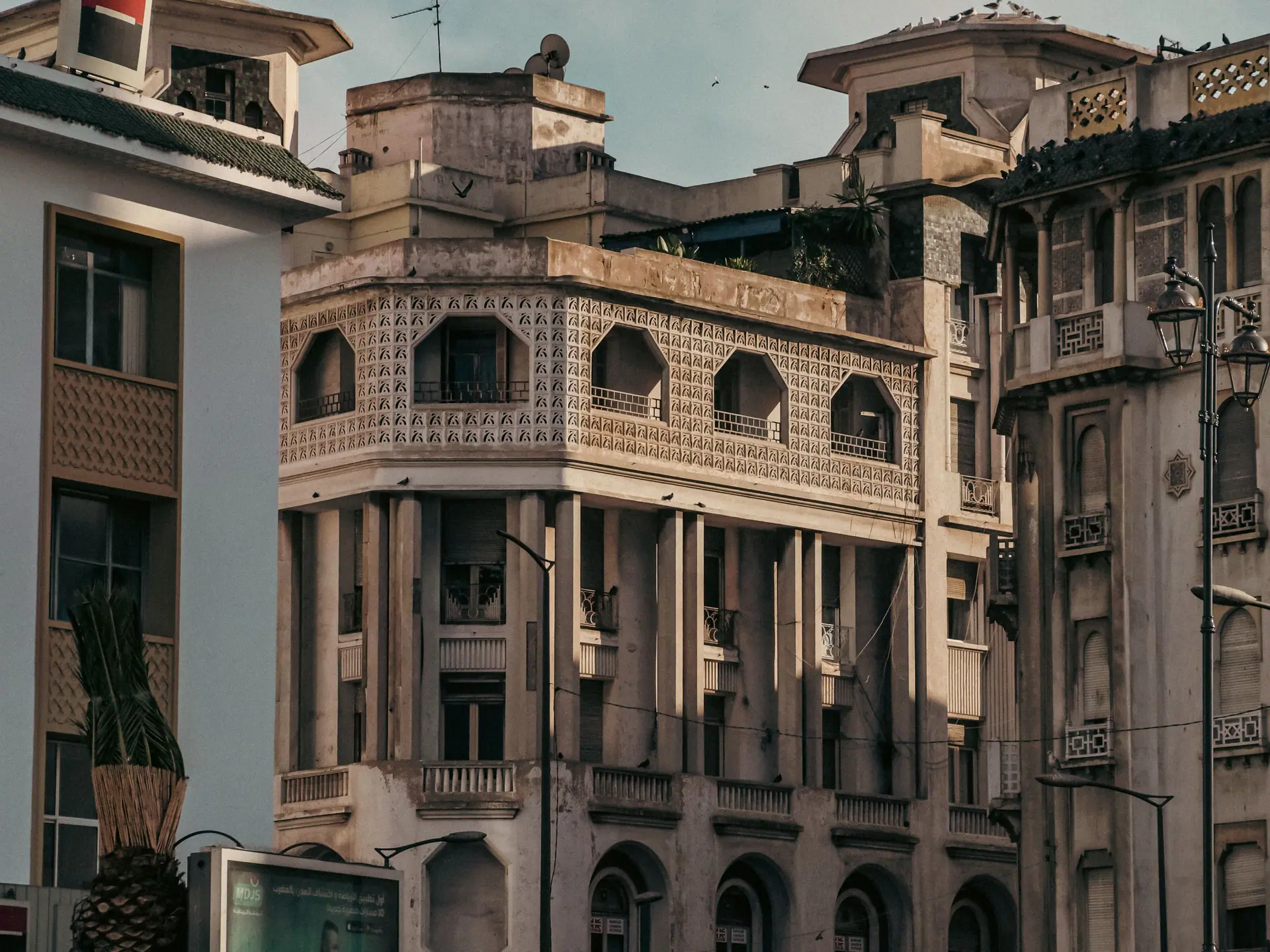 Elegant vintage buildings in an urban setting in Casablanca, Morocco capture timeless architecture.
